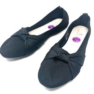 Dansk Black Knit Pointed-Toe Flats with Front Knot